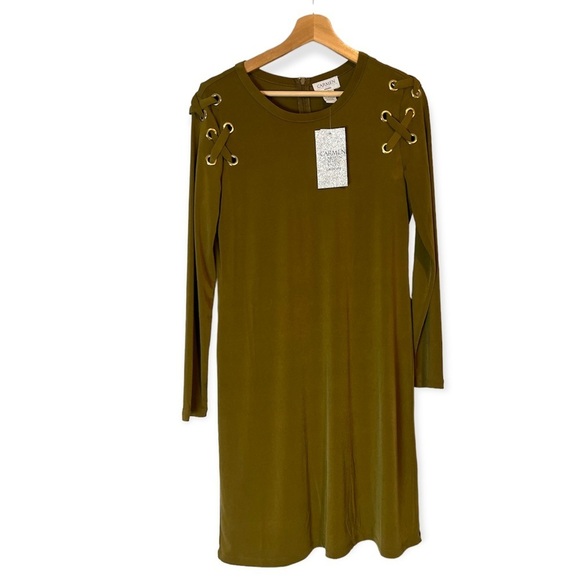 Carmen Marc Valvo Dresses Green Tie Dress Mid Length Size Medium NWT - Picture 1 of 5